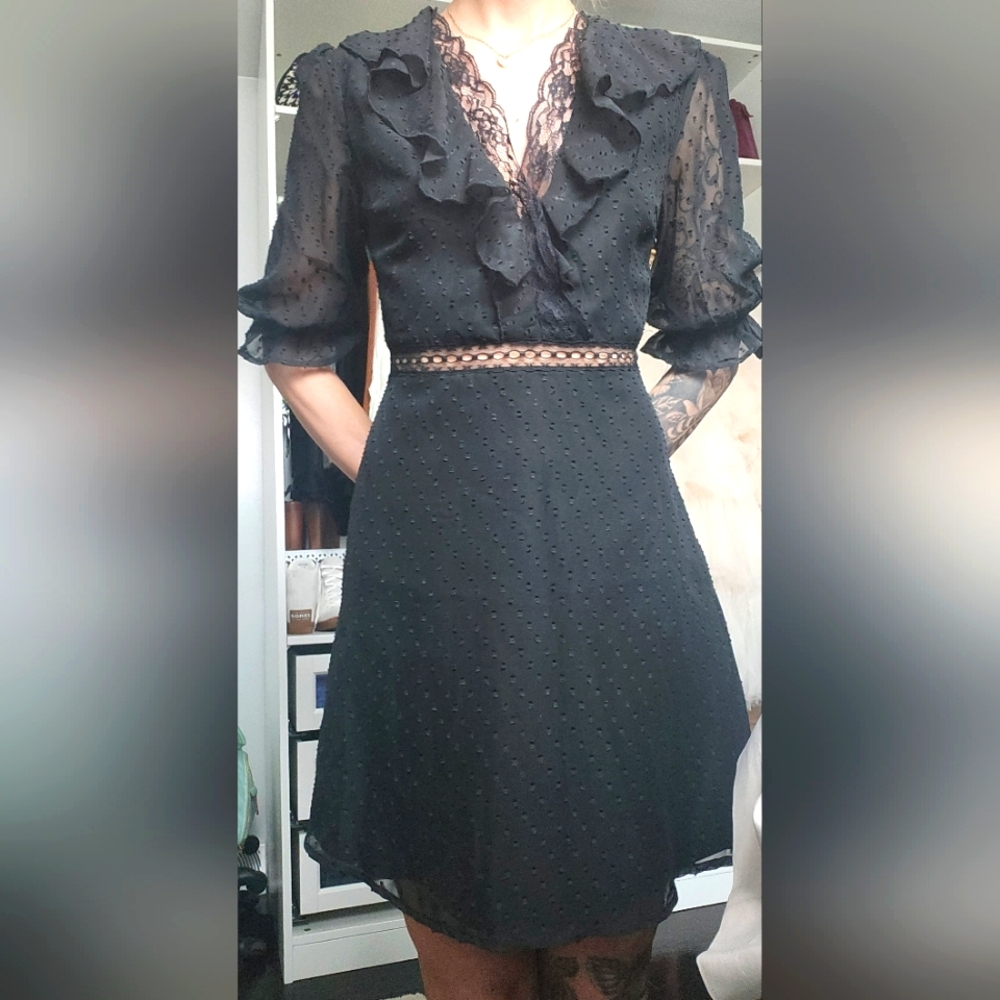 Sheer Black Ruffle Mini Dress